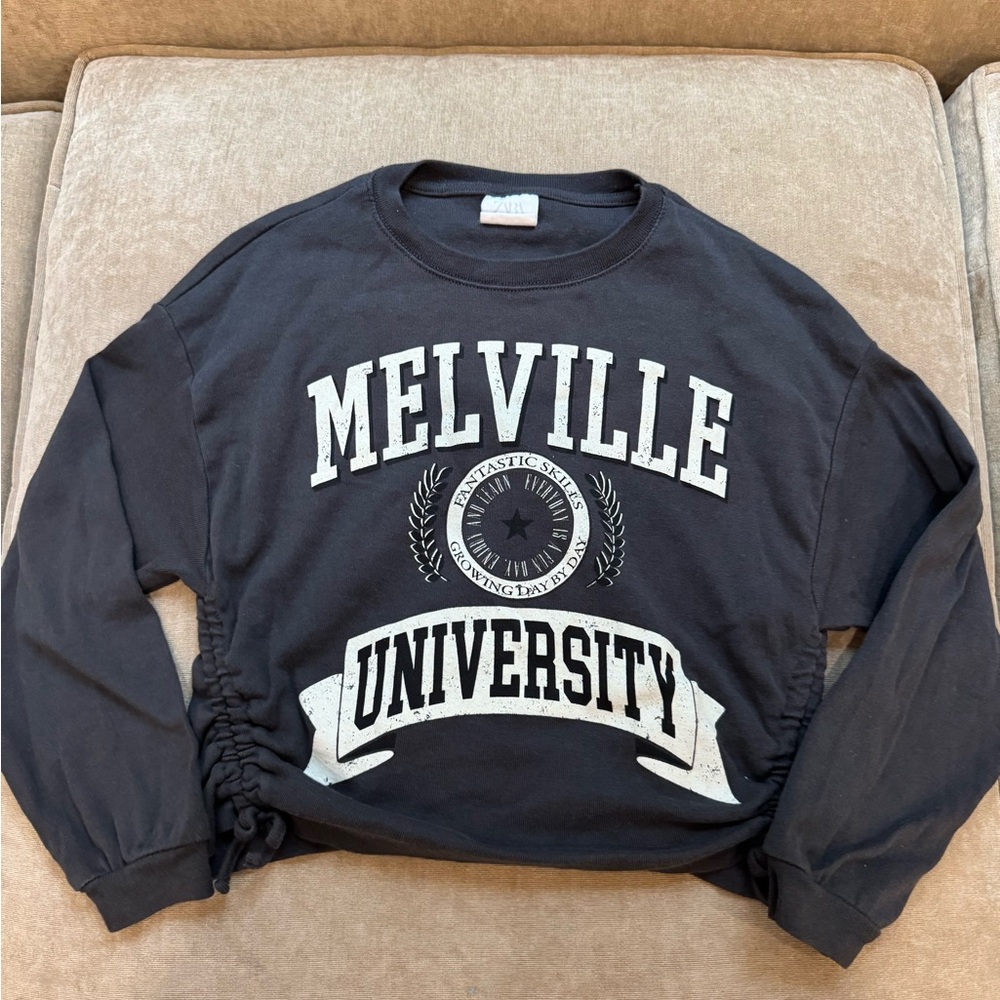 Zara Black University Crewneck Top